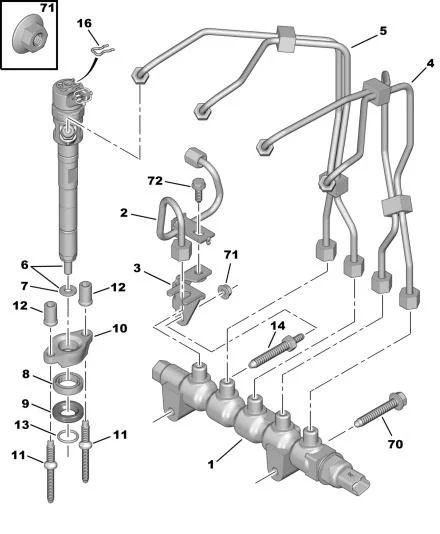 vue éclatée injecteurs 1.6 hdi et accessoires