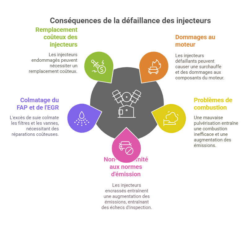 schéma conséquences injecteur diesel encrassé