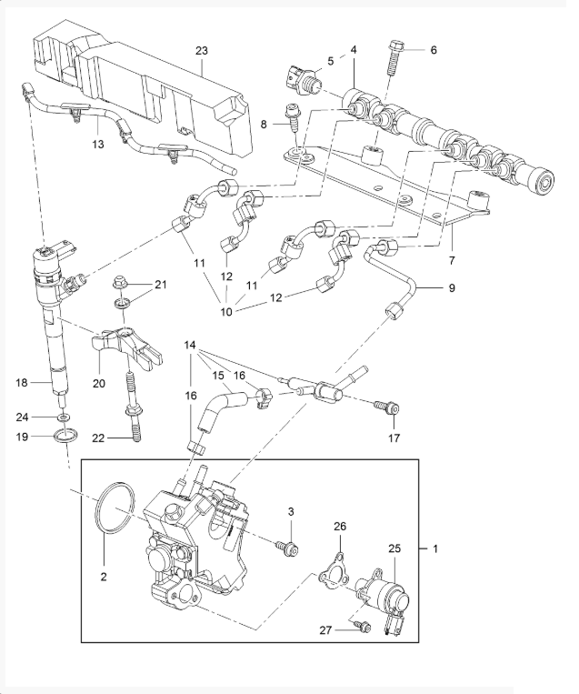 Vue détaillée des injecteurs opel corsa d 1.3 cdti